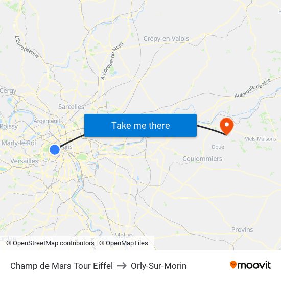 Champ de Mars Tour Eiffel to Orly-Sur-Morin map