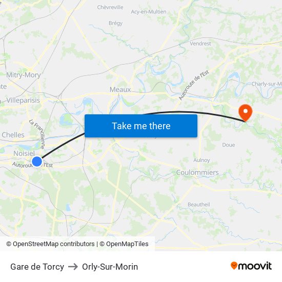 Gare de Torcy to Orly-Sur-Morin map