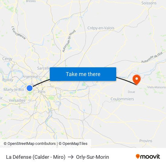 La Défense (Calder - Miro) to Orly-Sur-Morin map