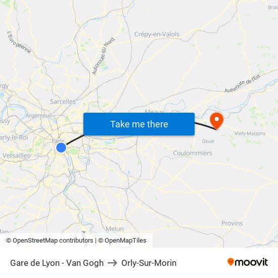 Gare de Lyon - Van Gogh to Orly-Sur-Morin map