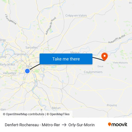 Denfert-Rochereau - Métro-Rer to Orly-Sur-Morin map
