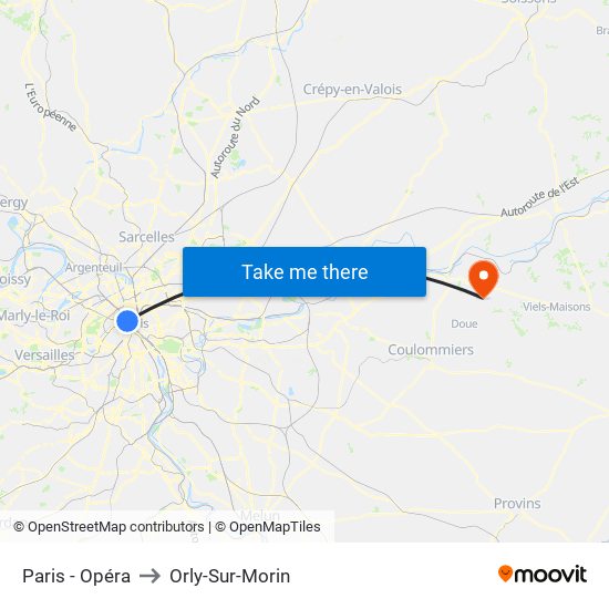 Paris - Opéra to Orly-Sur-Morin map