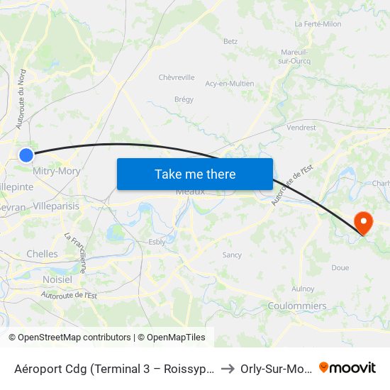 Aéroport Cdg (Terminal 3 – Roissypôle) to Orly-Sur-Morin map