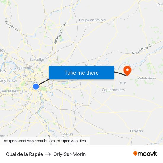 Quai de la Rapée to Orly-Sur-Morin map