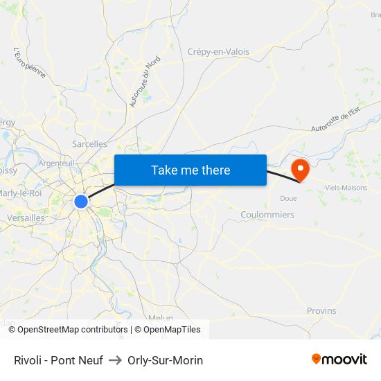 Rivoli - Pont Neuf to Orly-Sur-Morin map