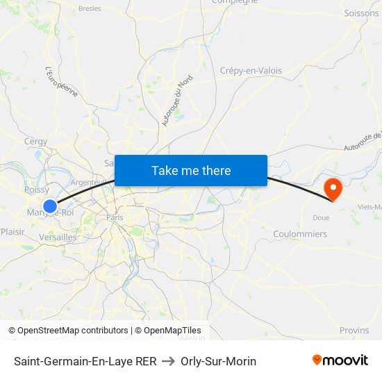 Saint-Germain-En-Laye RER to Orly-Sur-Morin map