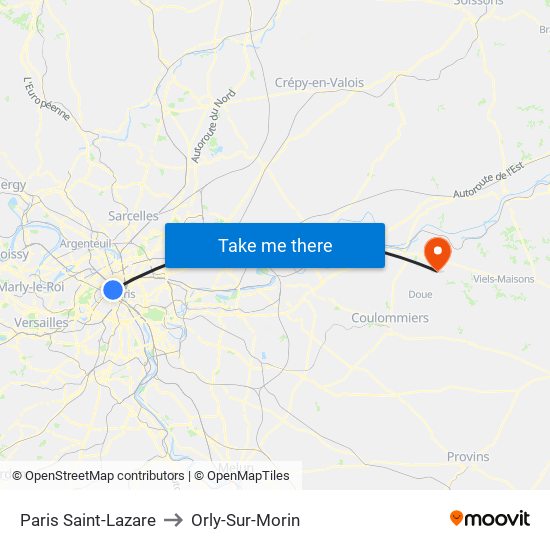 Paris Saint-Lazare to Orly-Sur-Morin map