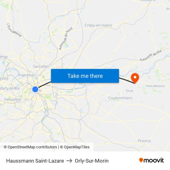 Haussmann Saint-Lazare to Orly-Sur-Morin map