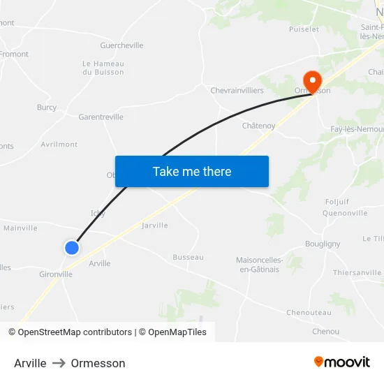 Arville to Ormesson map