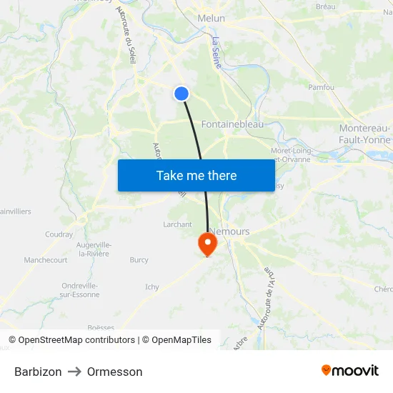 Barbizon to Ormesson map