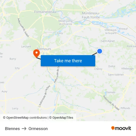 Blennes to Ormesson map
