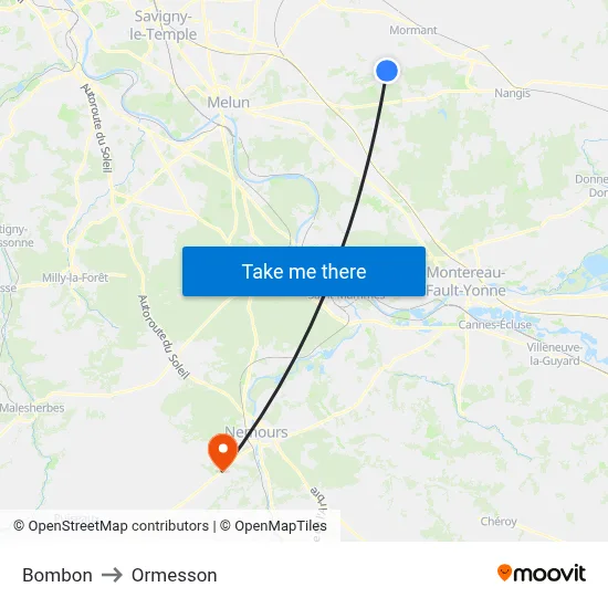 Bombon to Ormesson map