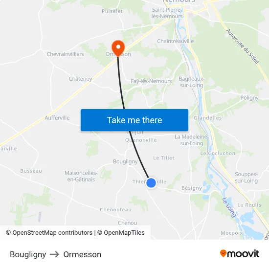 Bougligny to Ormesson map