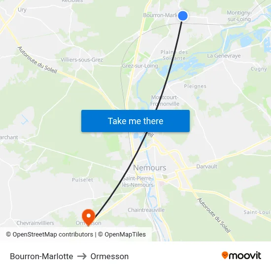 Bourron-Marlotte to Ormesson map
