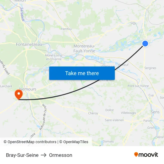 Bray-Sur-Seine to Ormesson map