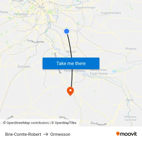 Brie-Comte-Robert to Ormesson map