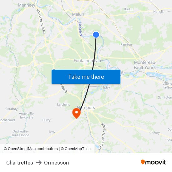 Chartrettes to Ormesson map