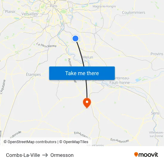 Combs-La-Ville to Ormesson map