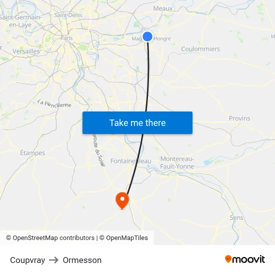 Coupvray to Ormesson map