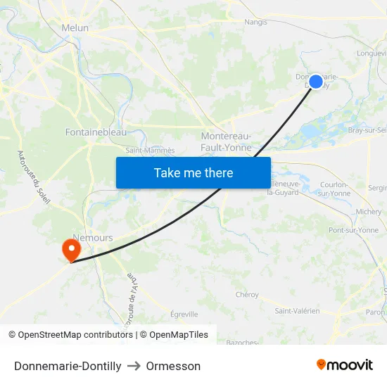 Donnemarie-Dontilly to Ormesson map