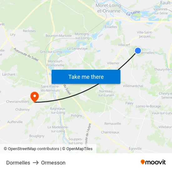 Dormelles to Ormesson map