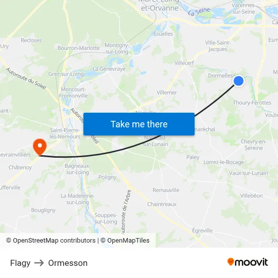 Flagy to Ormesson map