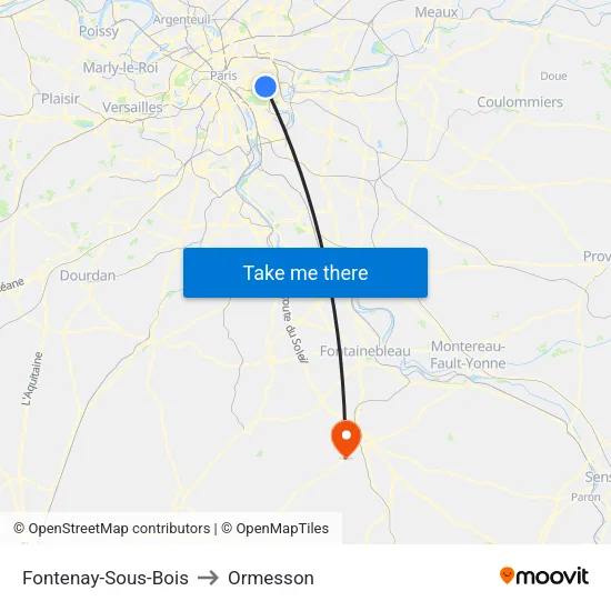 Fontenay-Sous-Bois to Ormesson map