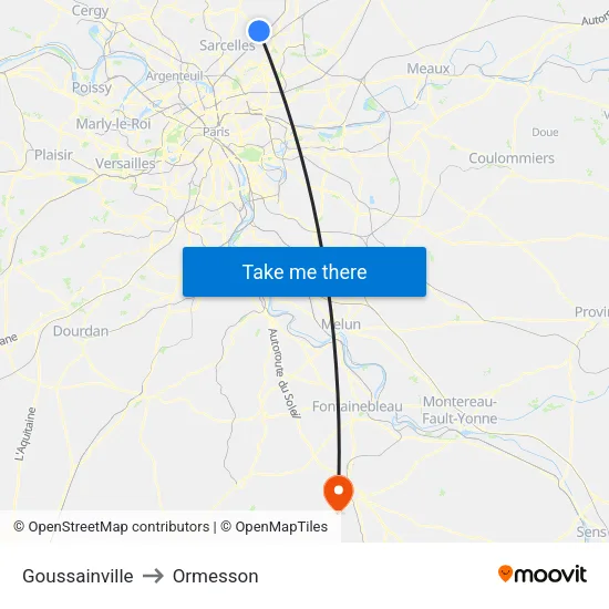Goussainville to Ormesson map