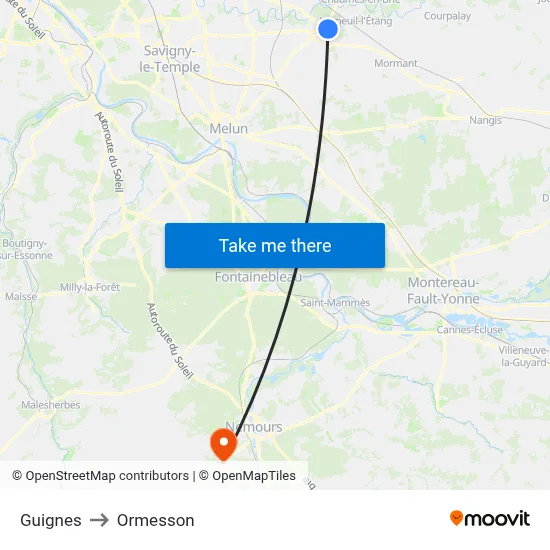 Guignes to Ormesson map