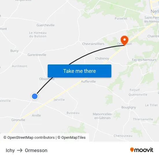 Ichy to Ormesson map