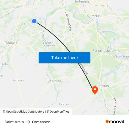 Saint-Vrain to Ormesson map