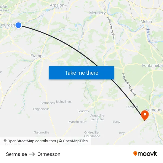 Sermaise to Ormesson map