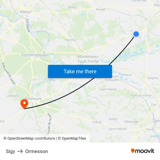 Sigy to Ormesson map