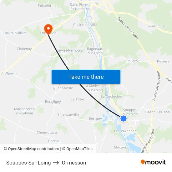 Souppes-Sur-Loing to Ormesson map