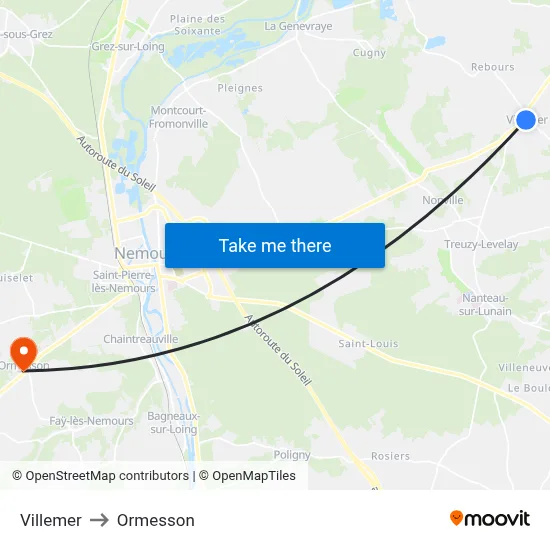 Villemer to Ormesson map
