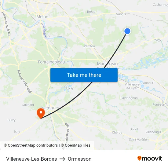 Villeneuve-Les-Bordes to Ormesson map