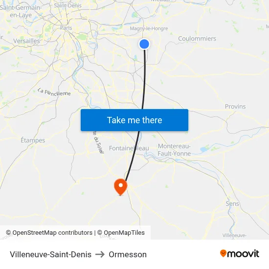 Villeneuve-Saint-Denis to Ormesson map