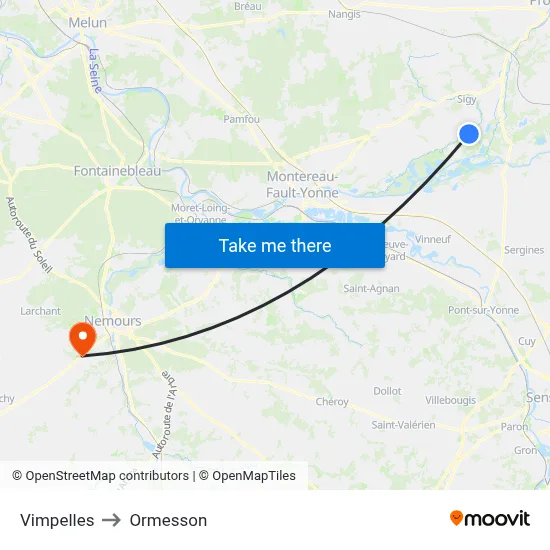 Vimpelles to Ormesson map