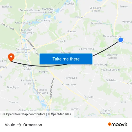 Voulx to Ormesson map