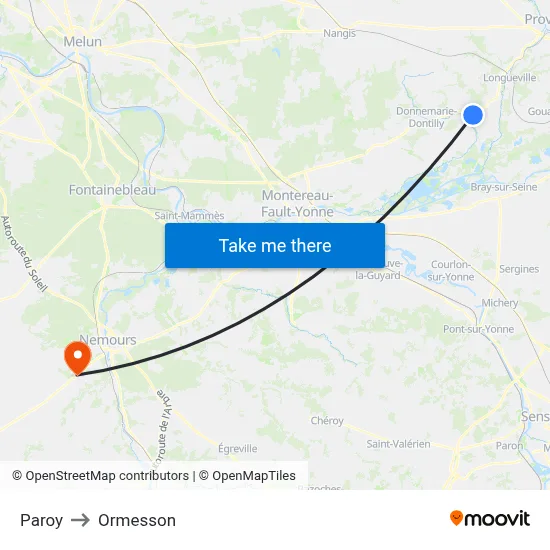 Paroy to Ormesson map