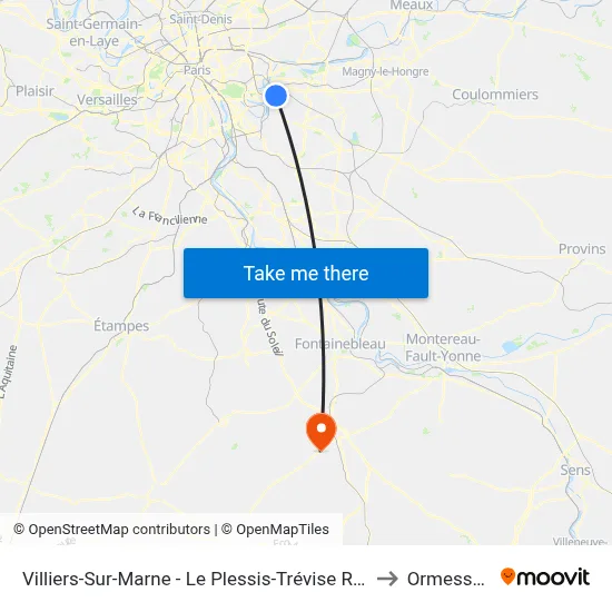 Villiers-Sur-Marne - Le Plessis-Trévise RER to Ormesson map