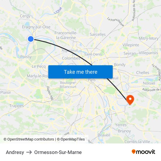 Andresy to Ormesson-Sur-Marne map