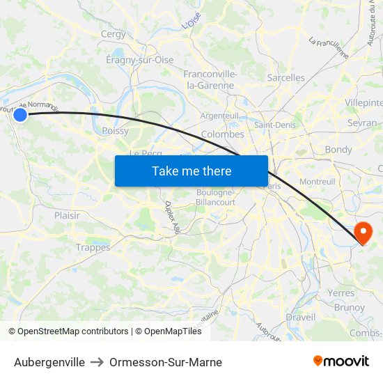 Aubergenville to Ormesson-Sur-Marne map