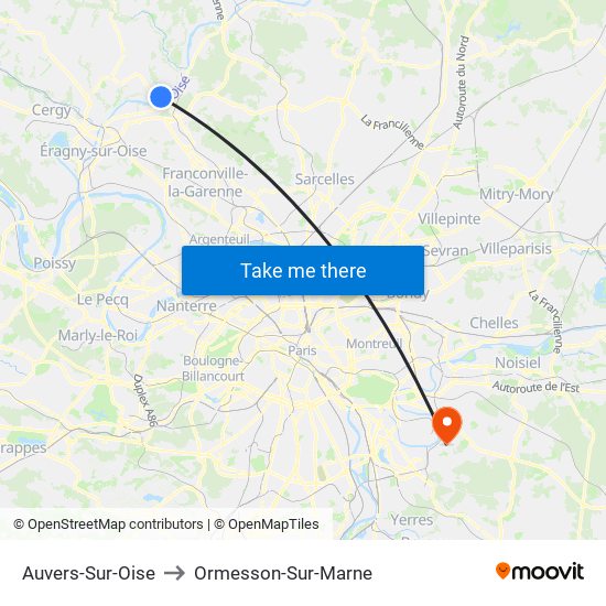 Auvers-Sur-Oise to Ormesson-Sur-Marne map