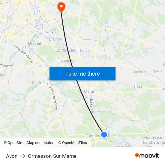 Avon to Ormesson-Sur-Marne map