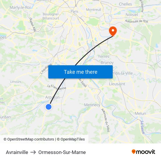 Avrainville to Ormesson-Sur-Marne map