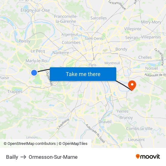 Bailly to Ormesson-Sur-Marne map