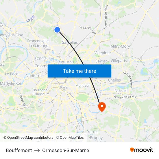 Bouffemont to Ormesson-Sur-Marne map