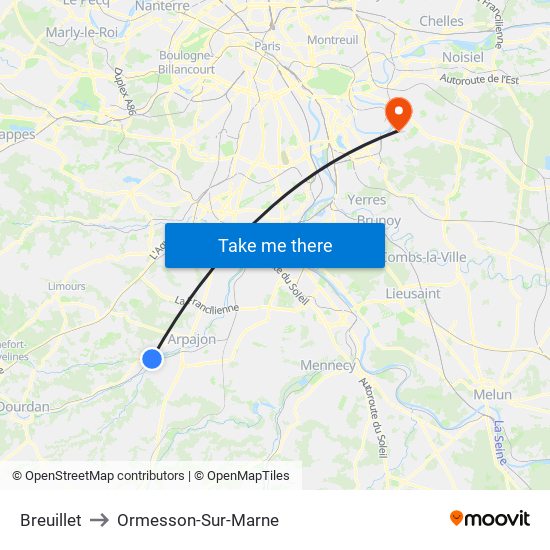 Breuillet to Ormesson-Sur-Marne map