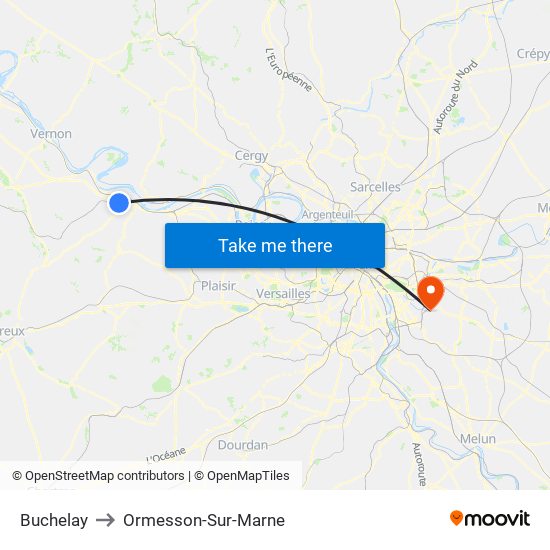 Buchelay to Ormesson-Sur-Marne map